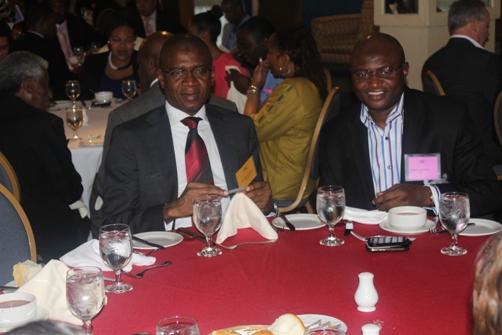 MD Bola Akindele and Deputy Managing Director Wale Sonaike at the Jamaica Stock Exchange Luncheon