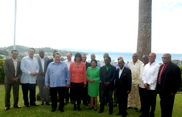 CARICOM Heads of Government pose for a group photo at the Prime Minister Official Residence on Tuesday morning