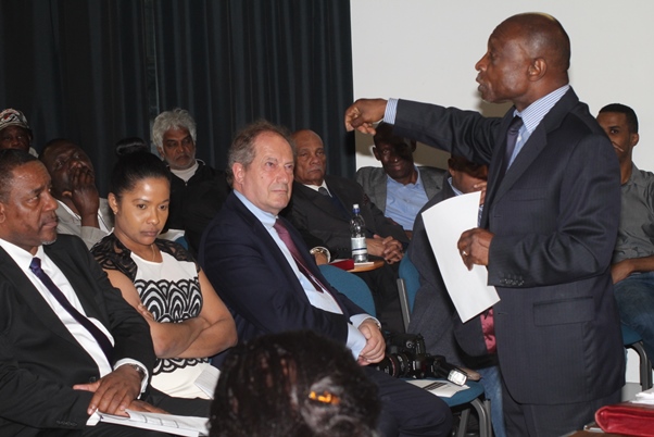 Hon Carl Greenidge making point about the absurdity of Venezuela's claim. Photo courtesy CaribDirect