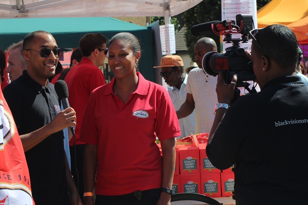 Grace Foods UK marketing manager, Nyree Chambers being intereviewed by Black Visions TV. Photo courtesy CaribDirect
