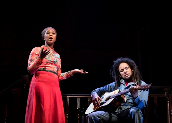 Alexia Khadime as Rita Marley and Mitchell-Brunings as Bob-Marley in One-Love. Photo courtesy Helen Maybank